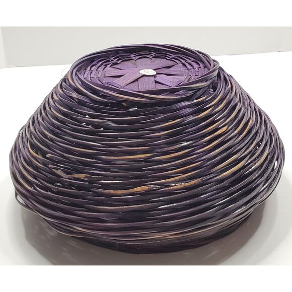 Wicker Basket Purple Round Decorative Bowl Artisan Weaving 9" Diameter Home Deco - Picture 4 of 7